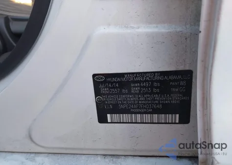 2015 Hyundai Sonata Se z USA, uszkodzony, nr VIN 5NPE24AF7FH037648